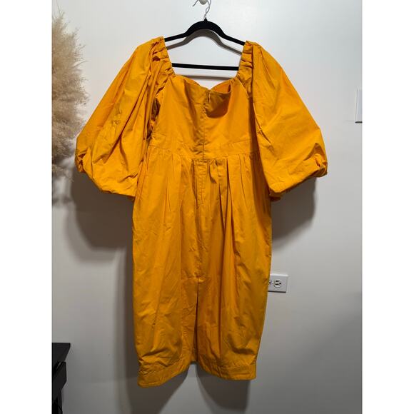 Marco Gurgel Carol Bassi Yellow Exaggerated Puff Sleeve Midi Dress Size 42 US 12 - Picture 8 of 14